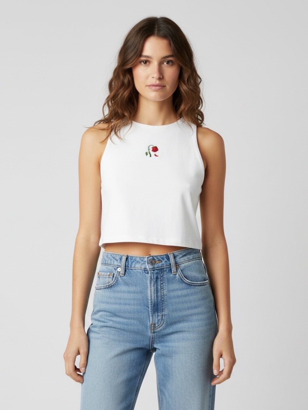 Tiger Mist | LIKE NEW White cropped tank top rose graphic shirt size small